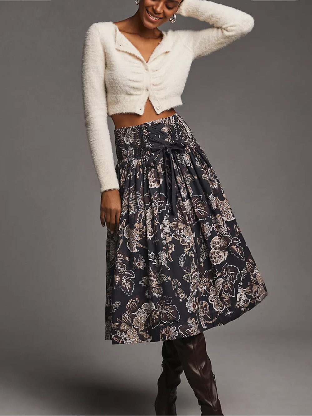 Anthropologie Let Them Be Floral Maxi Skirt – Size S A-line Lace Up Boho